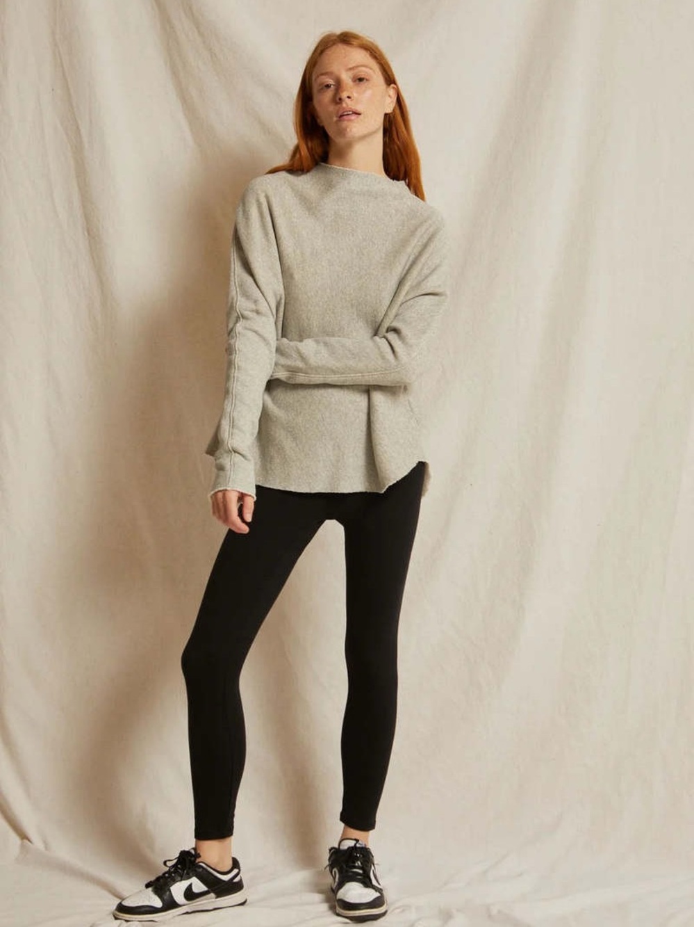 PerfectWhiteTee Morrison Mock Neck Sweatshirt Heather Grey Frayed Hems Sweater